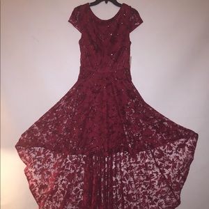 Elsa J Red High Low Lace SemiFormal Dress